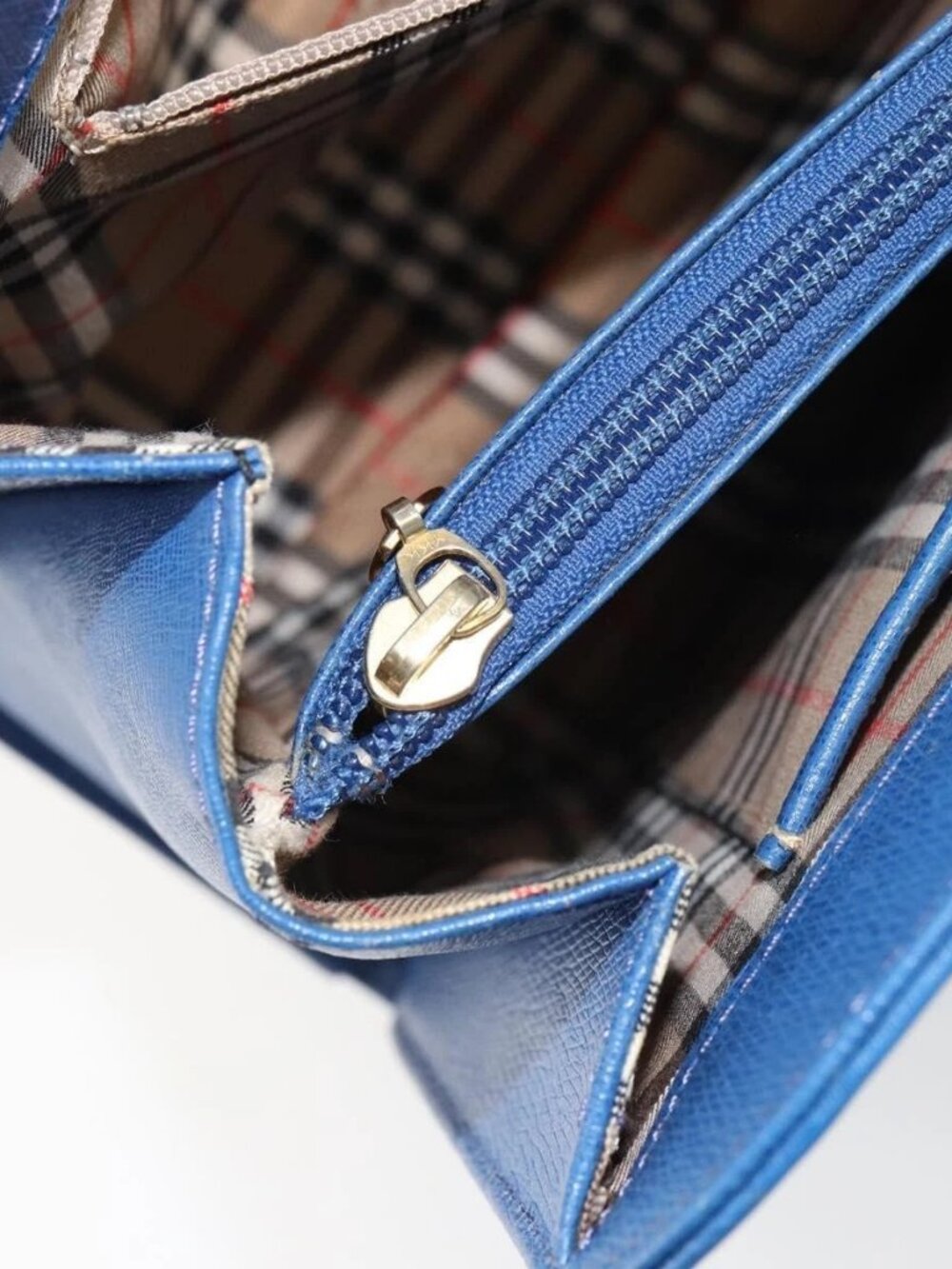 Burberrys Hand Bag Leather Blue Gold Auth 159091 - Picture 13 of 16
